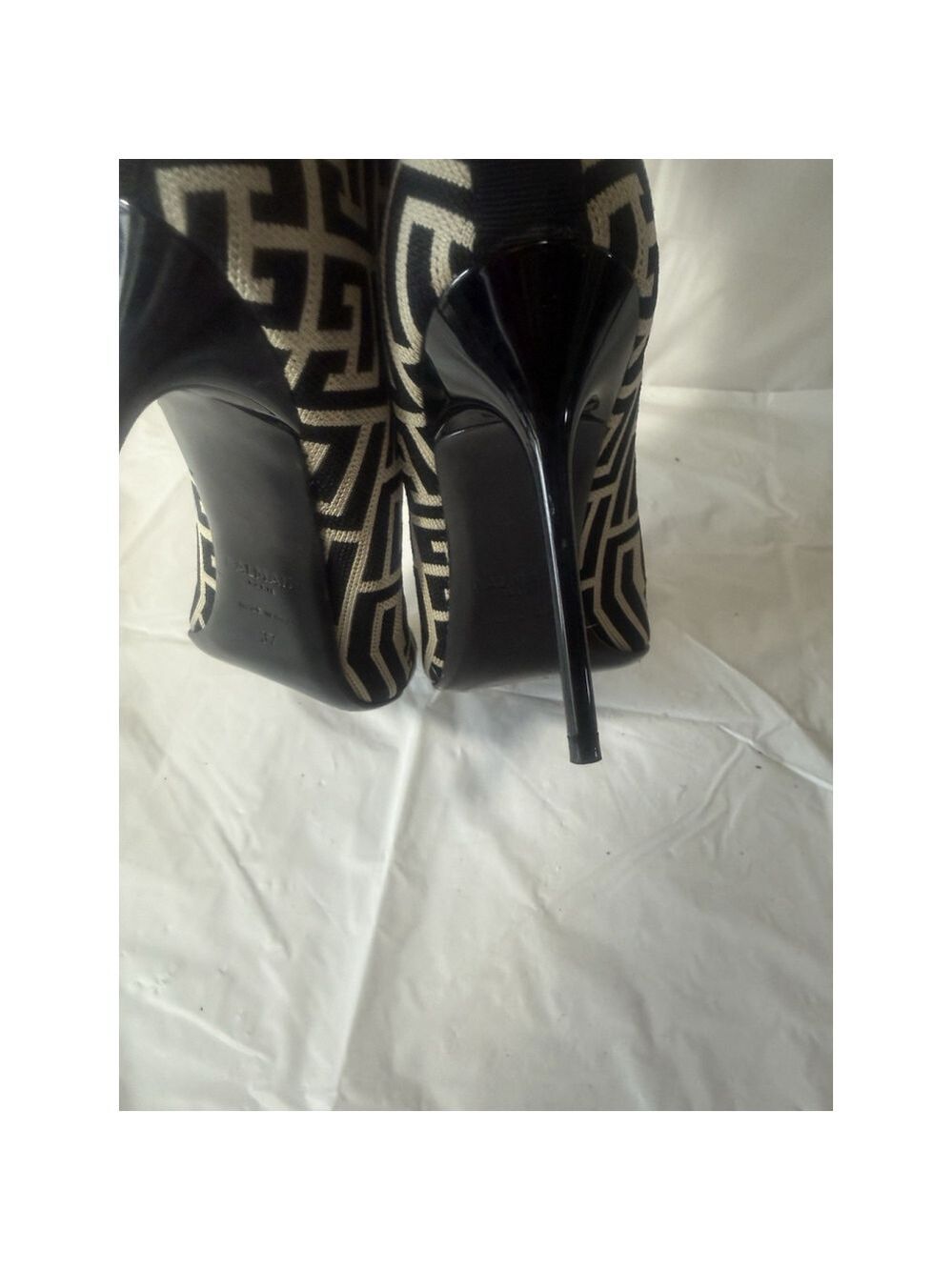 Balmain Skye Stretch Knit Ankle Boots EU 37 Monogram Pattern Made in Italy - Picture 14 of 16